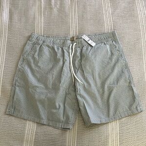 Men’s J Crew Turquoise White Seersucker Trunks Swim Shorts Size XL NWT